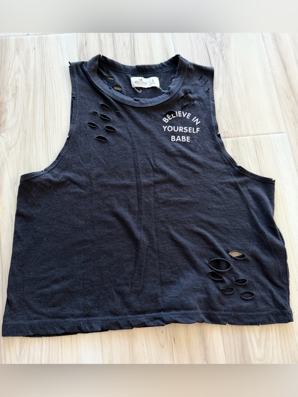 Hollister Black Distressed Graphic Muscle Tee